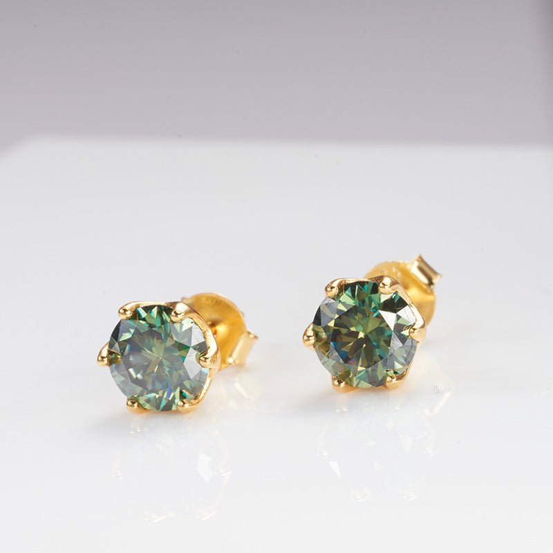 S925 Silver 1 Karat D Color Moissanite Stud Earrings Blue Green Gold