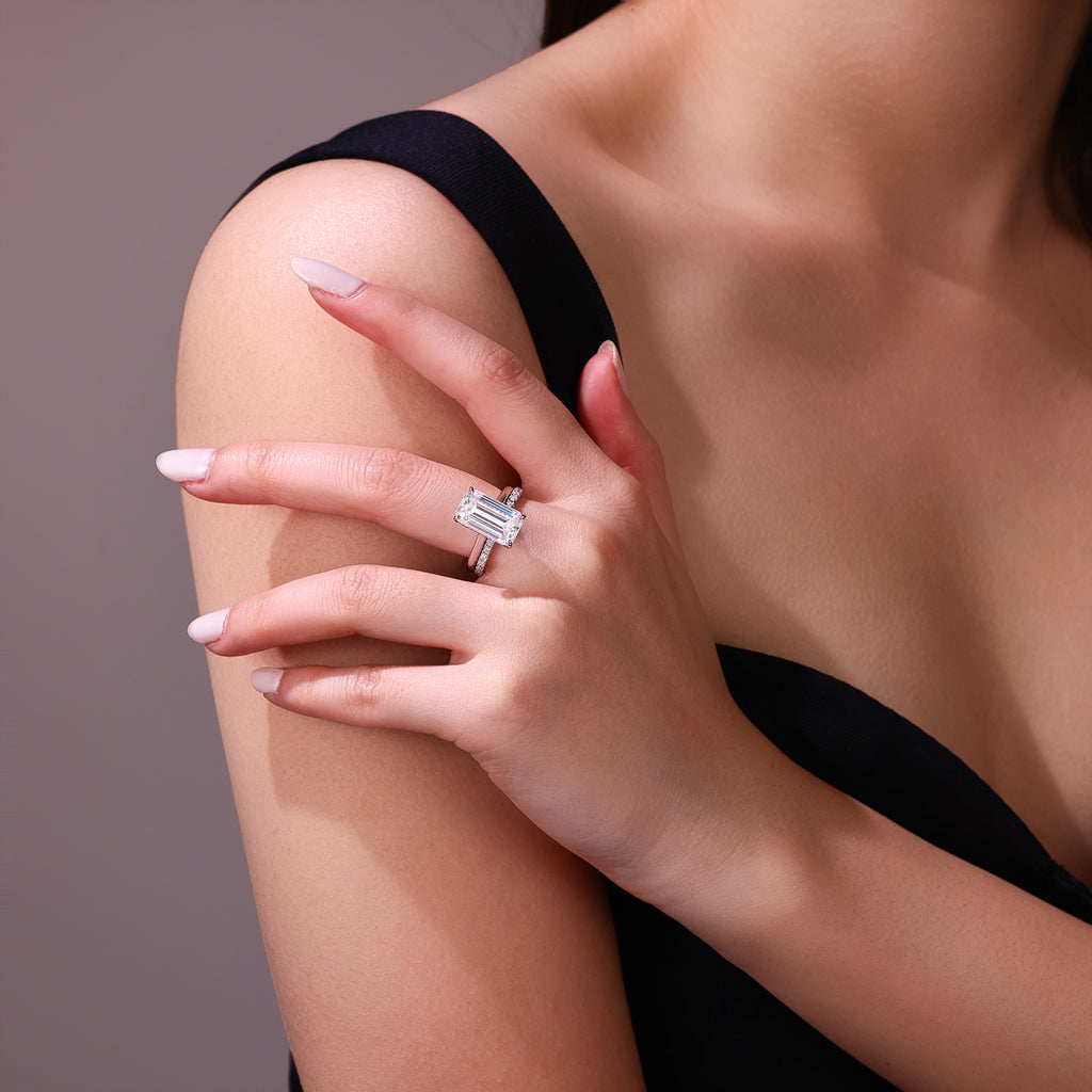 Octagonal Moissanite Double Rings Set With Top-quality Moissanite Luxury, Fashionable And Light Luxury Jewelry Silver Ring S925 Silver Plating Platinum