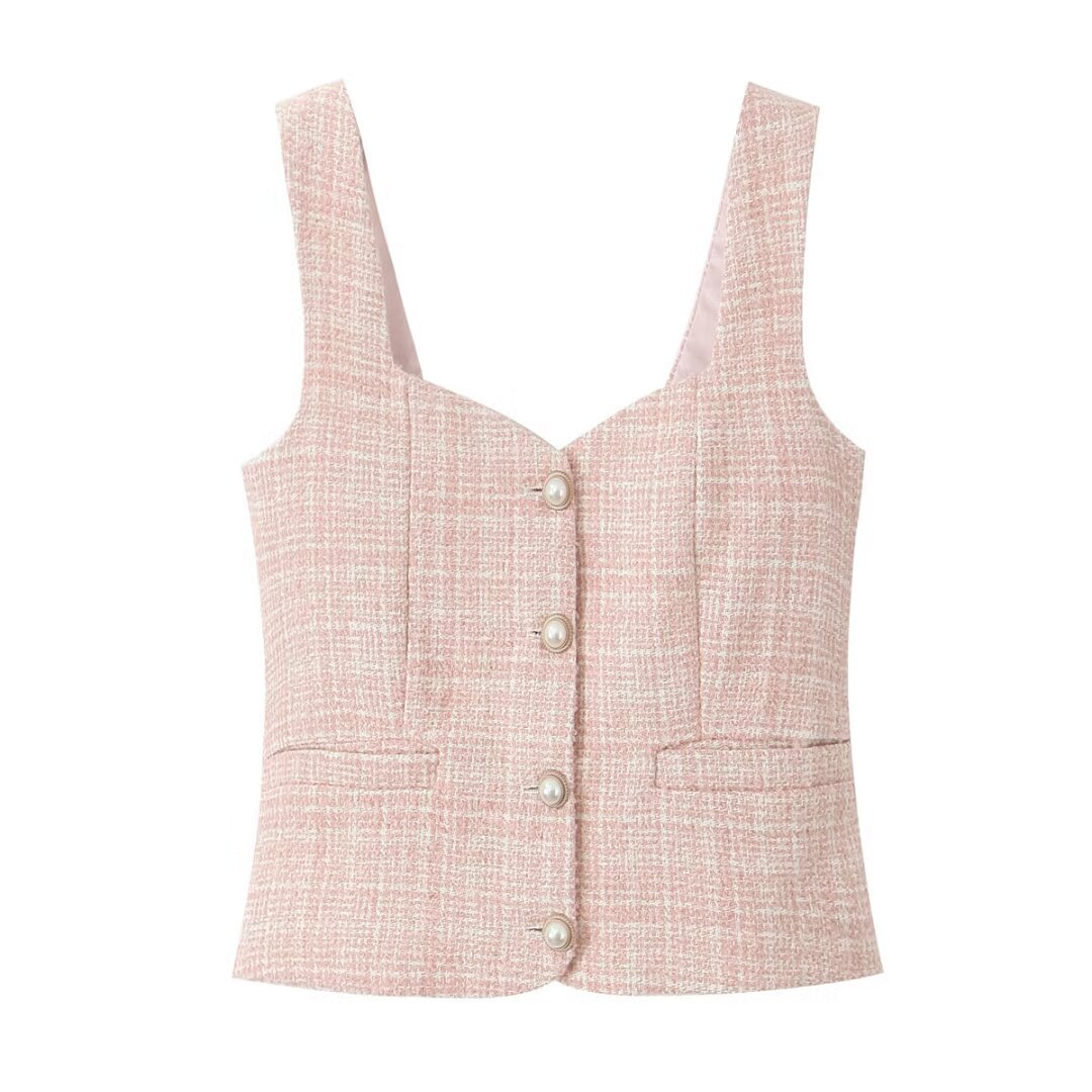 Vest Fastener Decoration Mid-length Dress Set Women