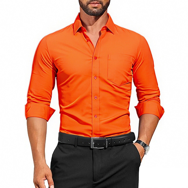 Men's Breathable Stretch Wrinkle-resistant Solid Color Long Sleeve Shirt