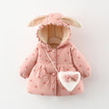Fruit Printed Fleece-lined Thickened Girls' Cotton-coat Free Bag