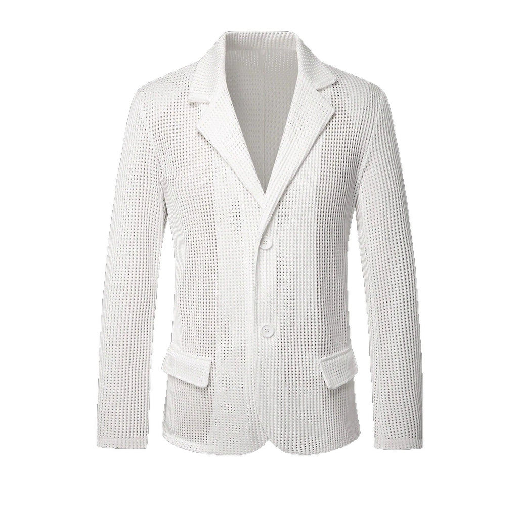 Mens Solid Color Loose Fit White Suit Casual Jacket