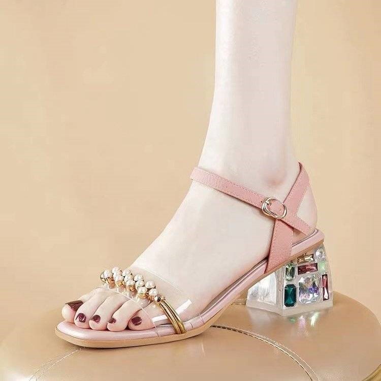 Toe Leather thick heel Sandals