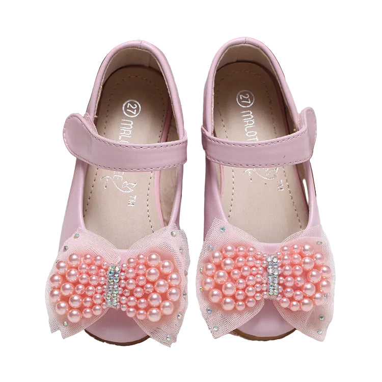 Princess Shoes Girls' Pearl Bow Leather Shoes