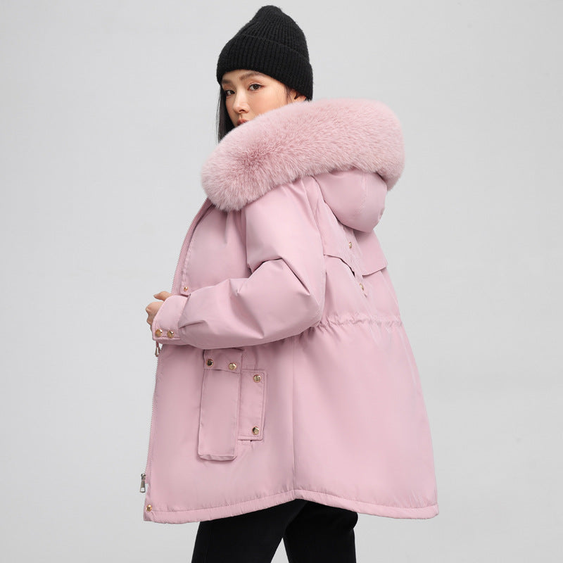 Women's Waist-tight Slimming Hooded Big Fur Collar Thermal Cotton-padded Clothes