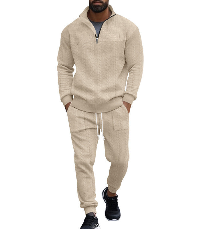 Men's Casual Fleece-lined Warm-up Zippered Track Pants Set