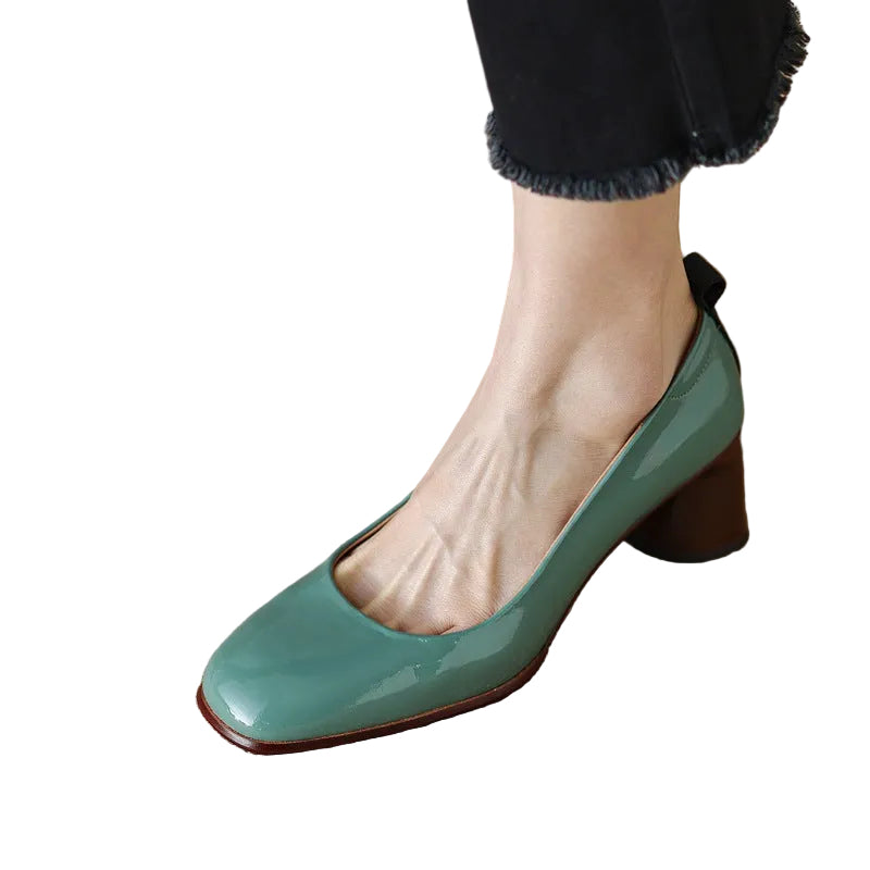 Round Head Pigskin Split Leather Heel Low-top Shoes