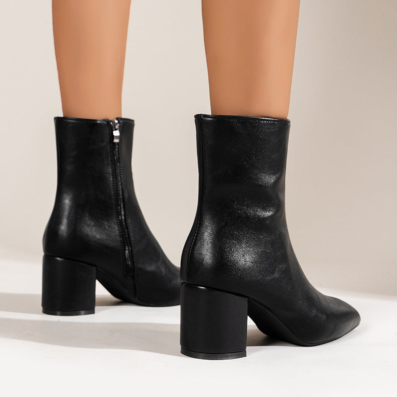 Chunky Heel Pointed Toe Boots
