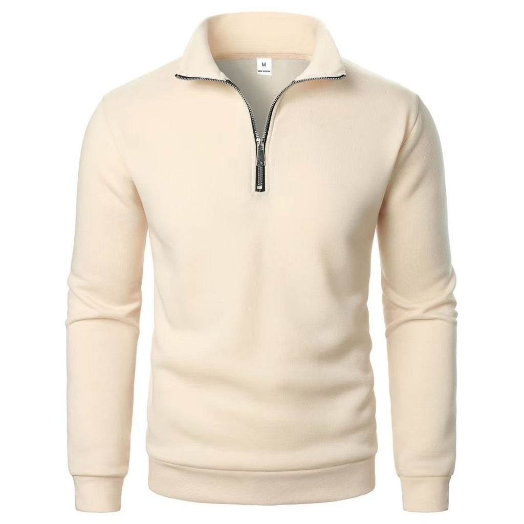 Stand Collar Half Zip Casual Solid Color Long Sleeve
