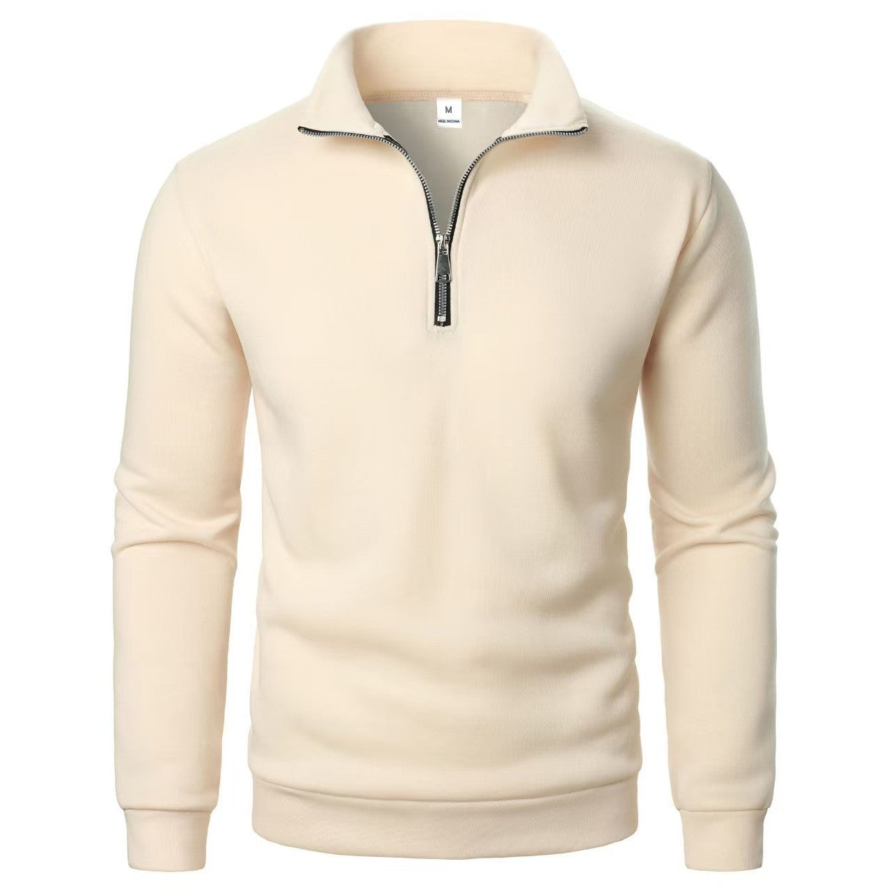 Stand Collar Half Zip Casual Solid Color Long Sleeve