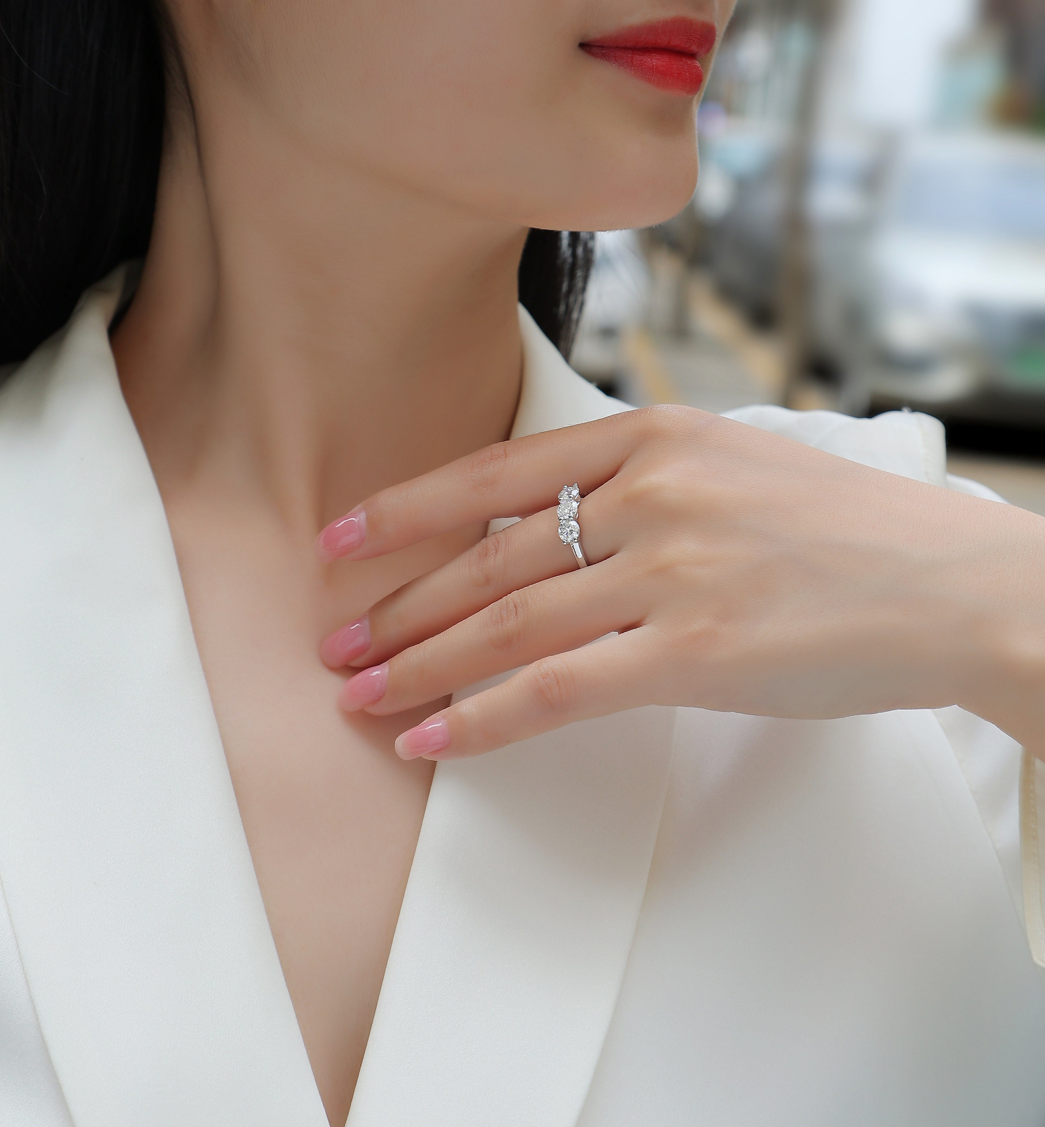 A Love Reborn Three Times - A Wedding Ring Set With 0.5-carat Top-quality Moissanite S925 Silver And Platinum-plated Diamond. The Ring Can Be Tested With A Diamond Pen In Gold And Rose Gold