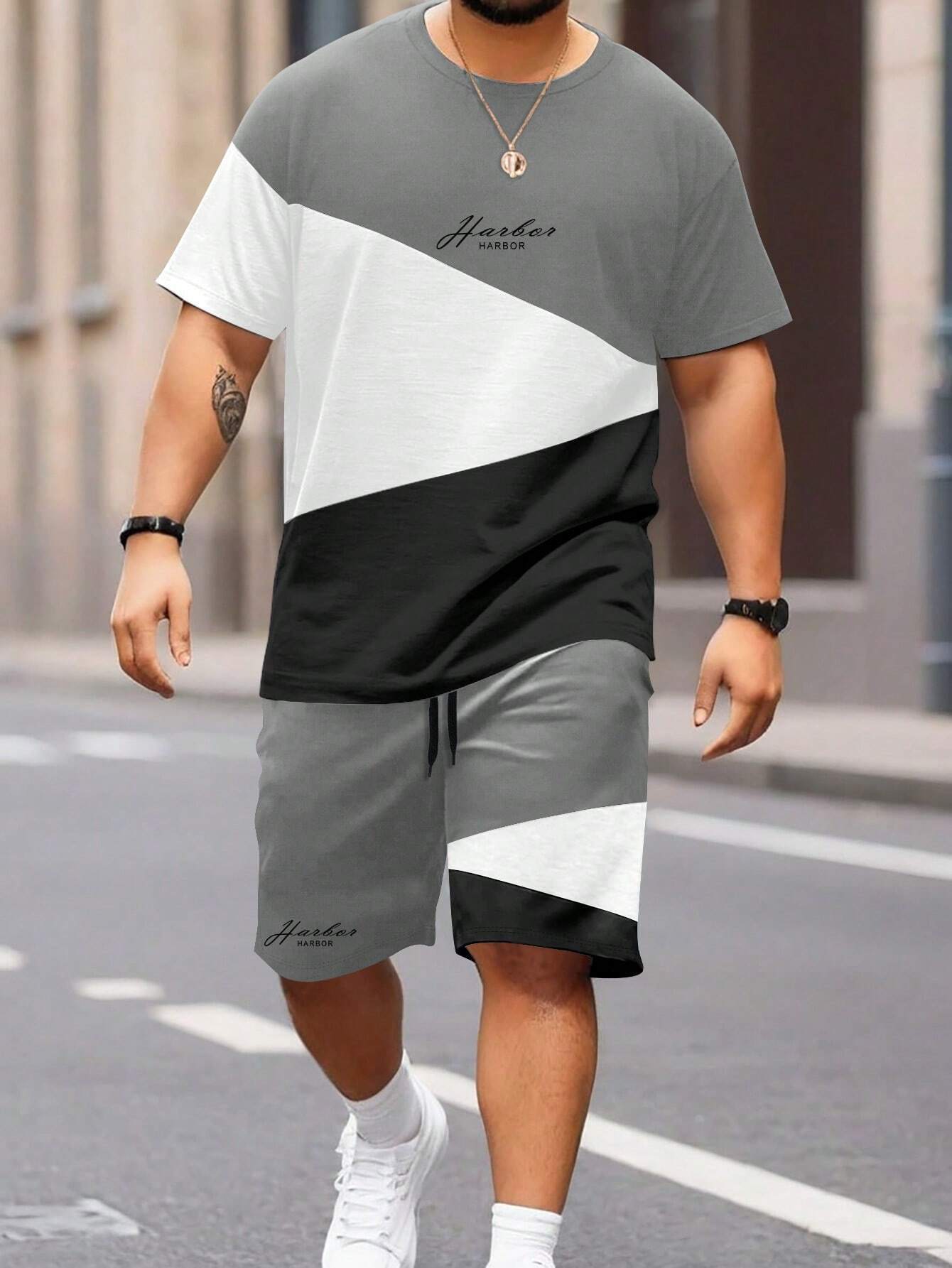 Sports Suit Short Sleeve Color Block Stitching Shorts Suit