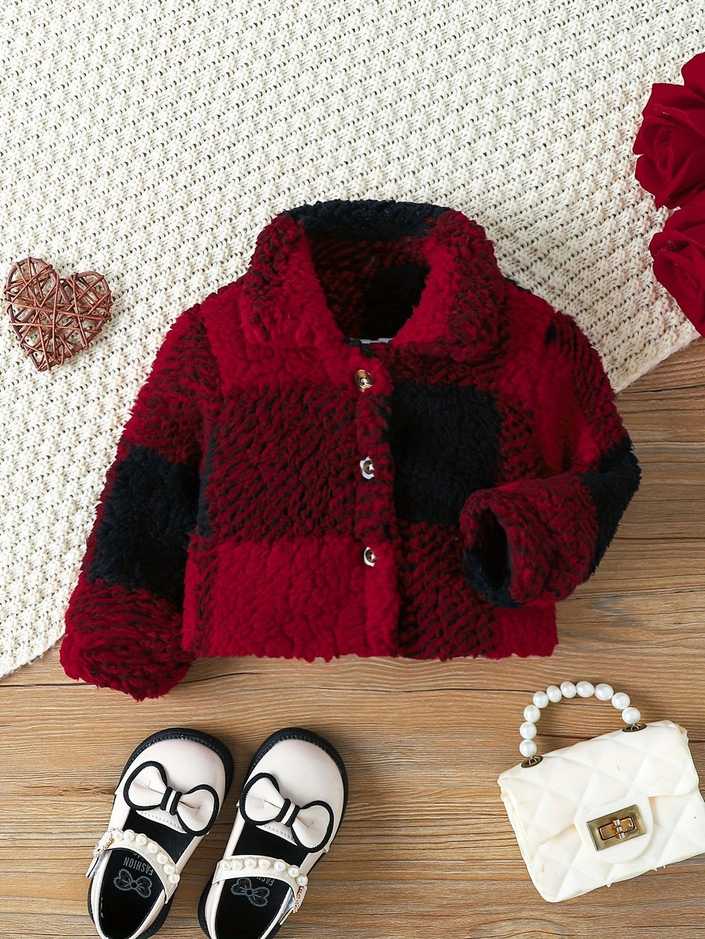 Plaid Single-breasted Long Sleeve  Velvet Coat