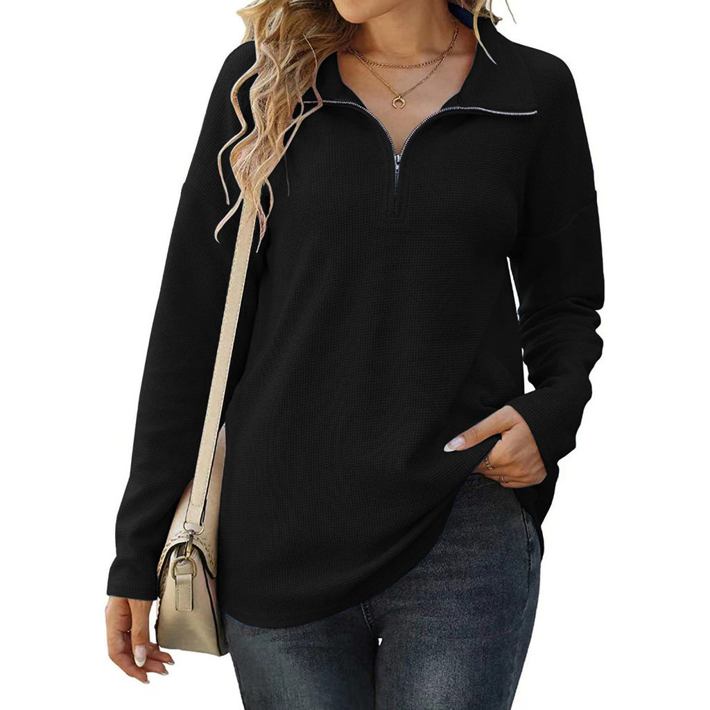 New Women's Loose Zip Pocket Knitwear Long Sleeve T-shirt Top