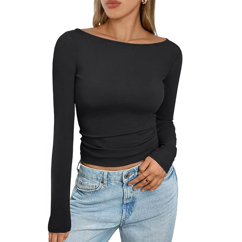 Slim Long-sleeved T-shirt Round Neck Top