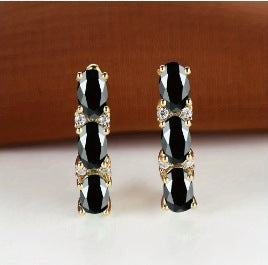 French-Style Light-Luxury Gold Three-Row Oval Diamond Earrings