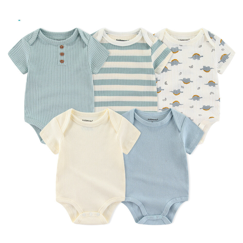 Rib Romper Clothes For Babies Cotton Short Sleeve Five-piece Suit