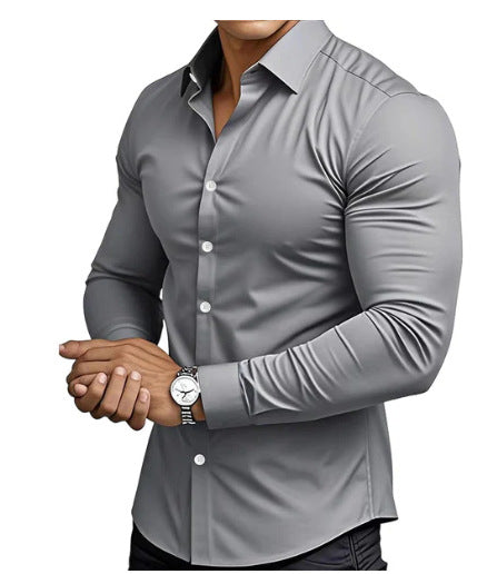 Printed Business Leisure Iron-free Solid Color Polo Collar Shirt