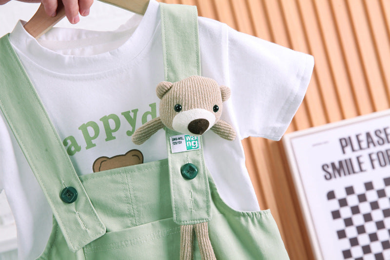 Cotton T-shirt Suspender Suit