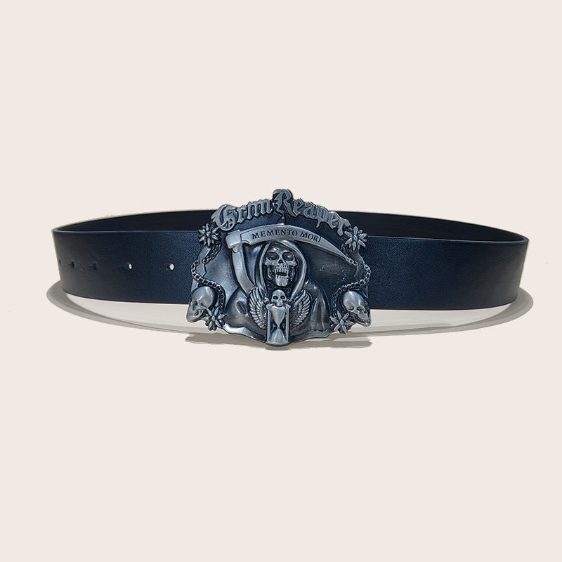 Personalized Skull And Rose Embossed PU Leather Belt