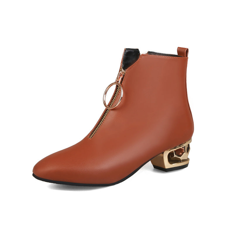Autumn Side Zipper Square Mid-heel Ankle Boots