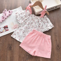 Floral Two-piece Suit Girls Toddler Suspender Suit Pants