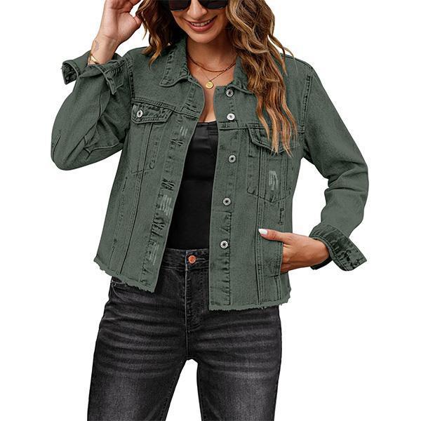 Casual Embossed Denim Jacket Button Top