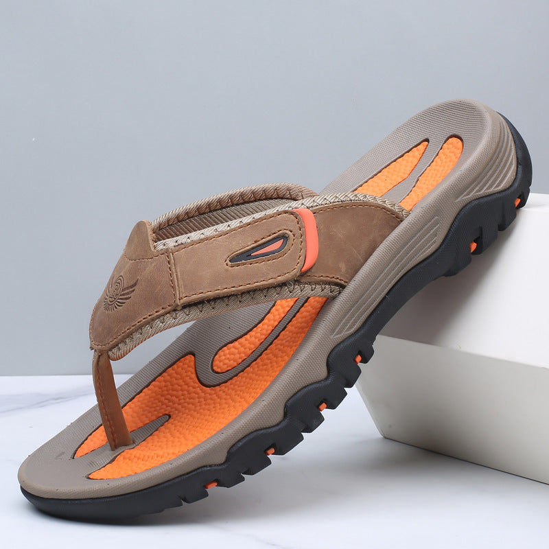 Large Dock Layer Cowhide Flip-flops