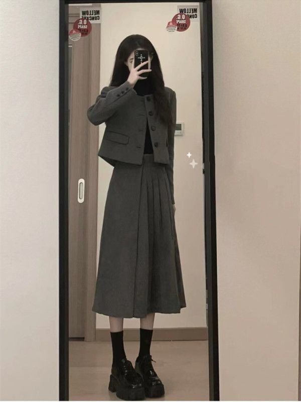 Fashion Two-piece Set Short Coat Long Skirt