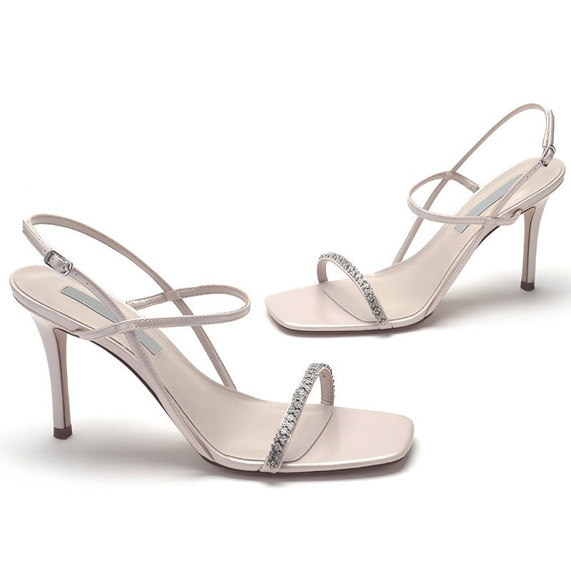 Women's Square Toe Black Crystal High Heels