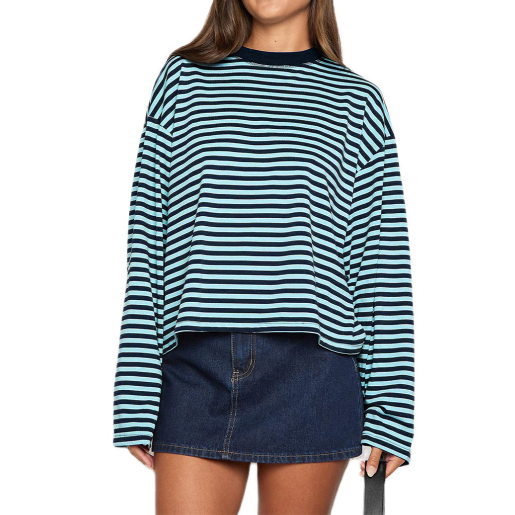 Round-neck Cotton Long-sleeve Striped T-shirt