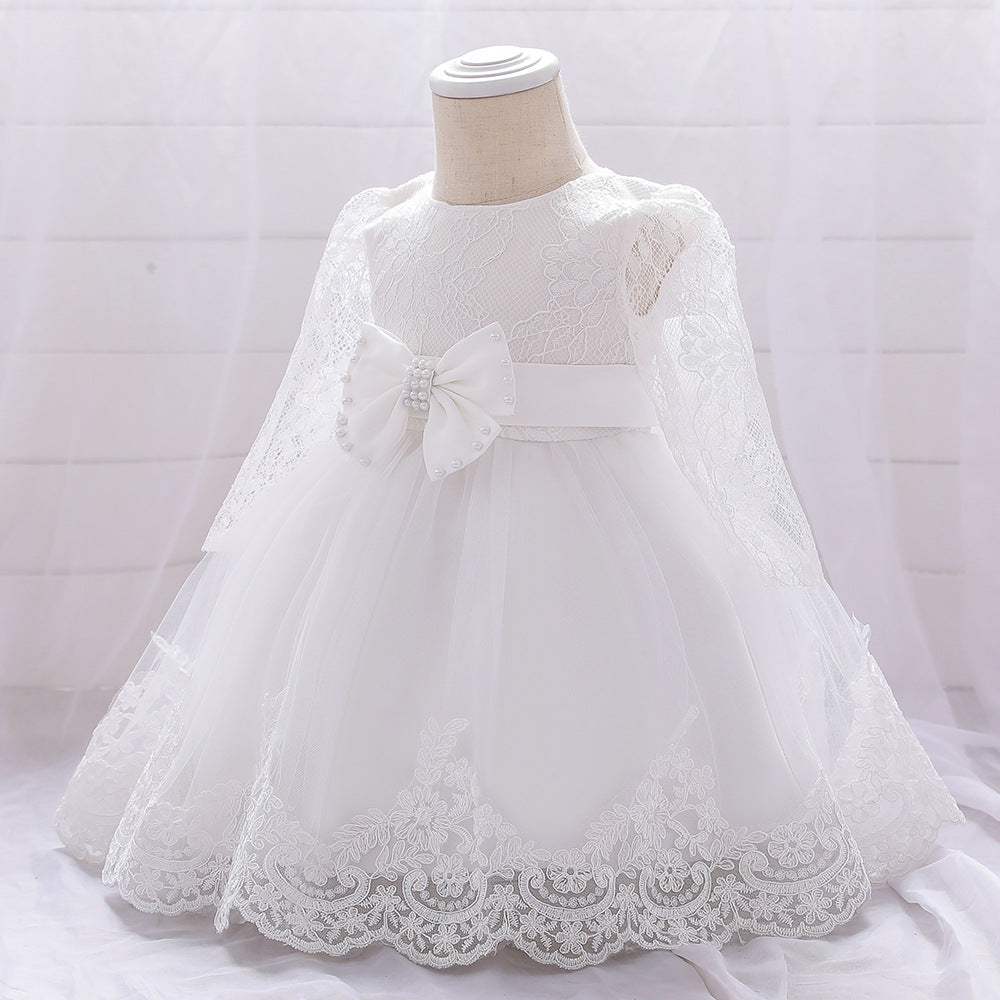 Dress One Year Old Girl Lace Long Sleeve Puffy Baby Shower