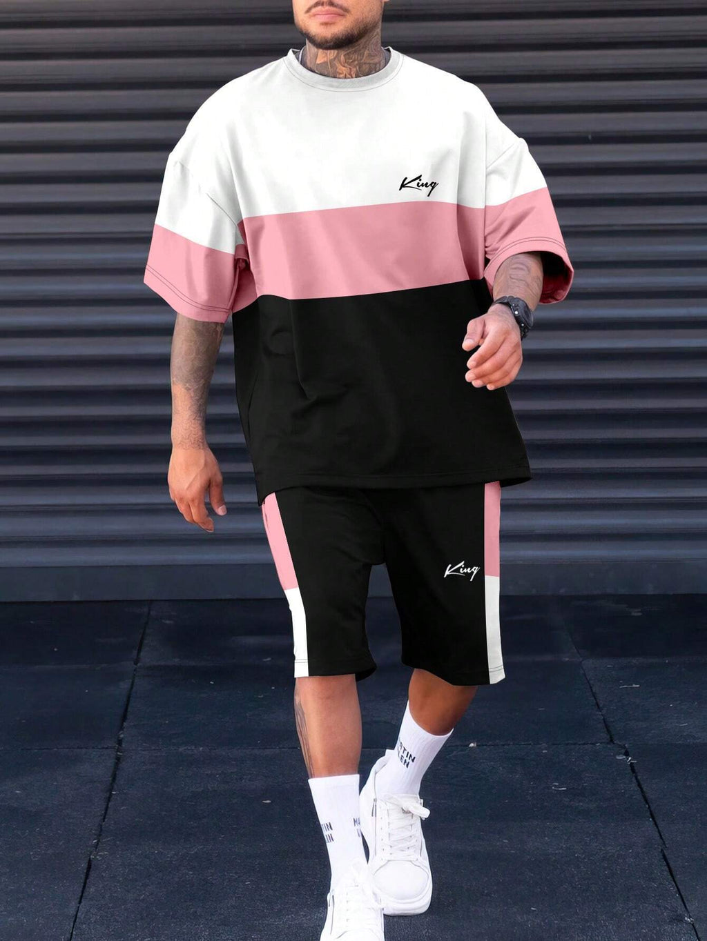 Sports Suit Short Sleeve Color Block Stitching Shorts Suit