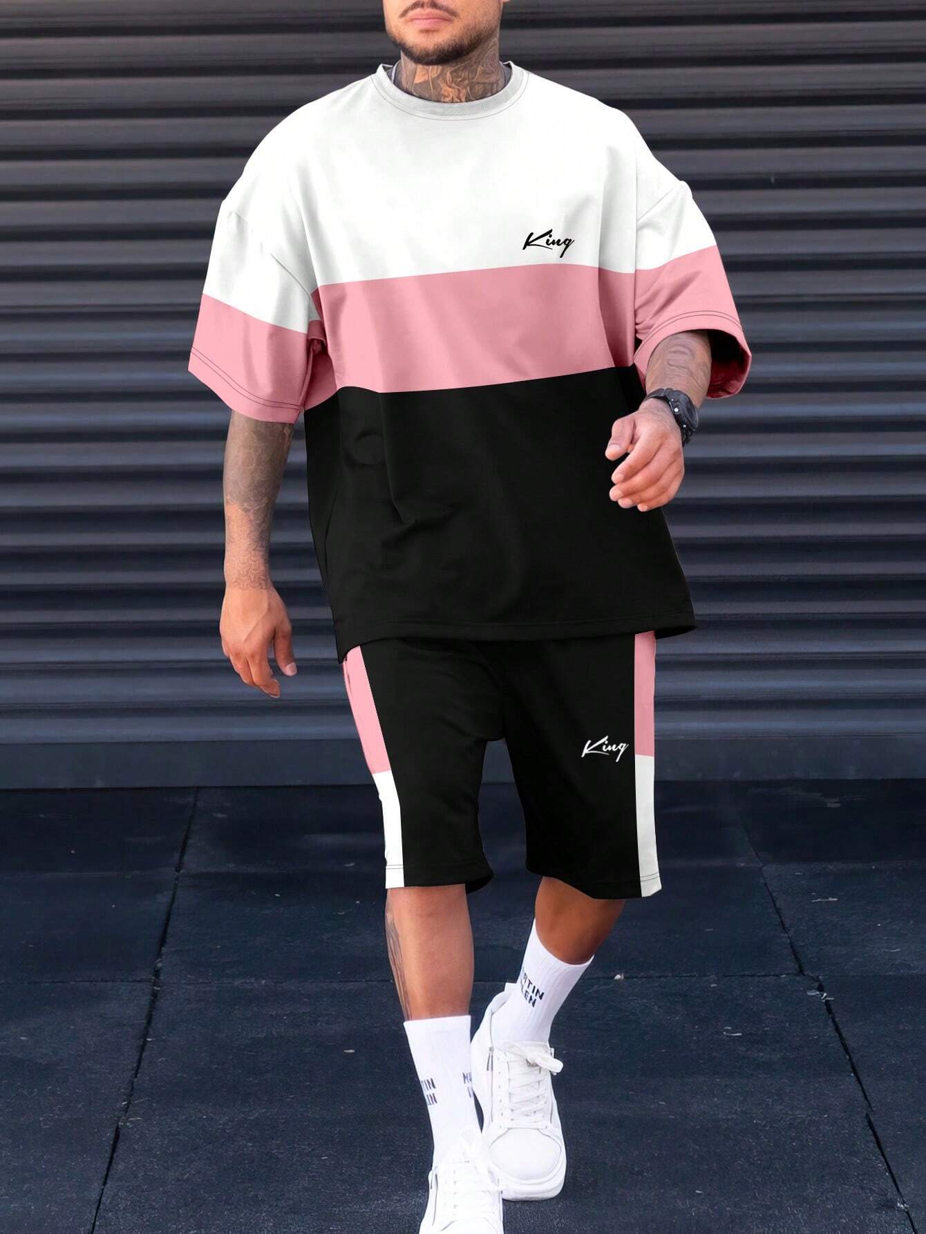 Sports Suit Short Sleeve Color Block Stitching Shorts Suit