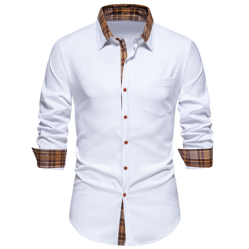 Plaid Contrast Stitching Men's Long Sleeve Shirt
