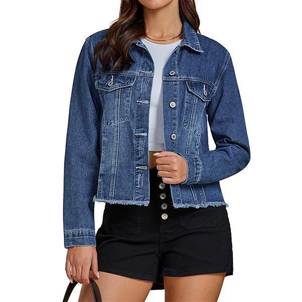 Casual Embossed Denim Jacket Button Top