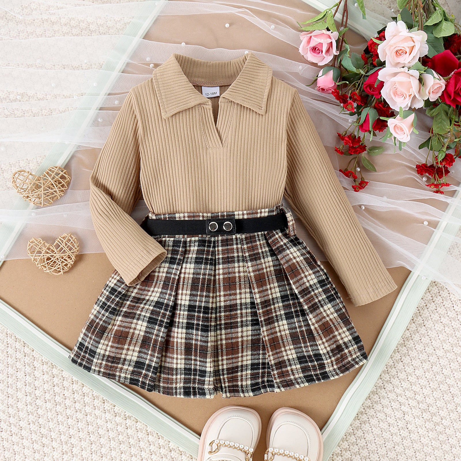 Suit Medium And Small Long Sleeve Pleated Skirt