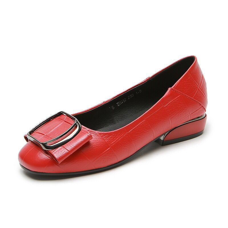 Flat Thick Low Heel Shallow Mouth leather