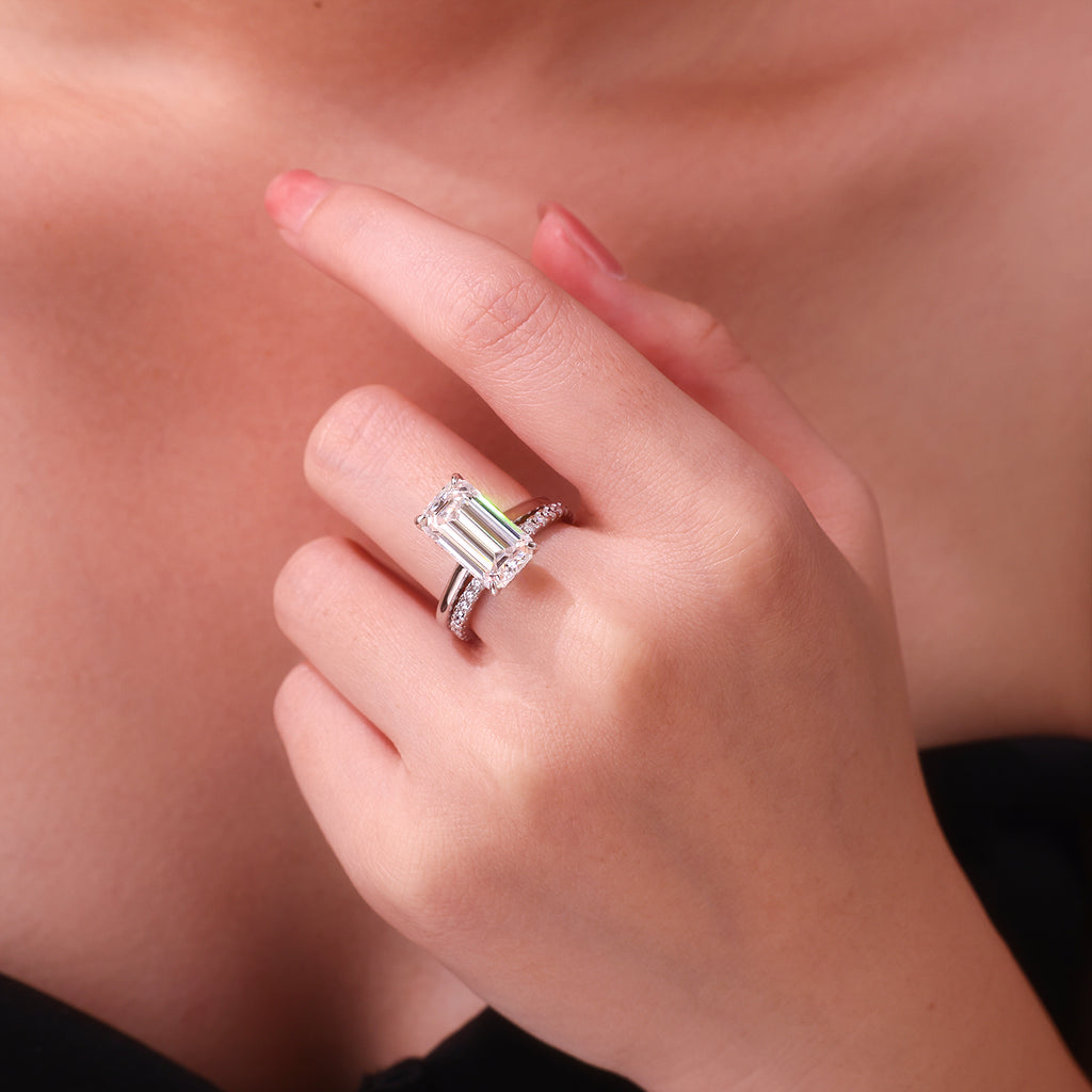 Octagonal Moissanite Double Rings Set With Top-quality Moissanite Luxury, Fashionable And Light Luxury Jewelry Silver Ring S925 Silver Plating Platinum