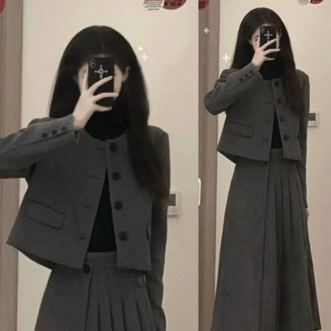 Fashion Two-piece Set Short Coat Long Skirt