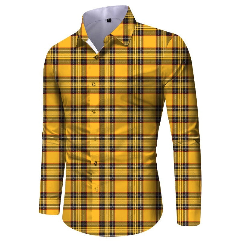 Mens Fashionable Printed Casual Slim-Fit Shirt