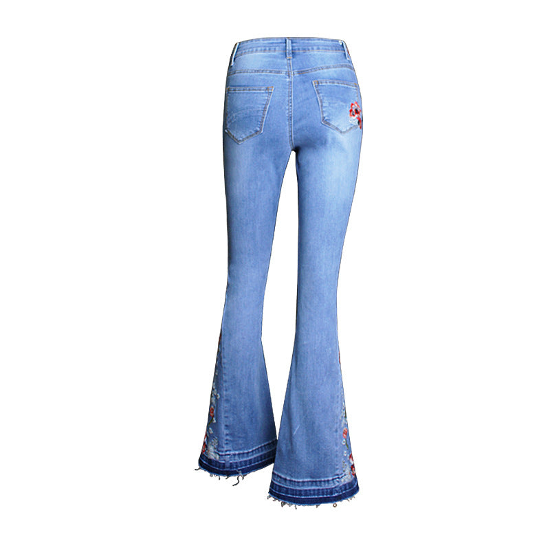 Denim Flared  Embroidered pants