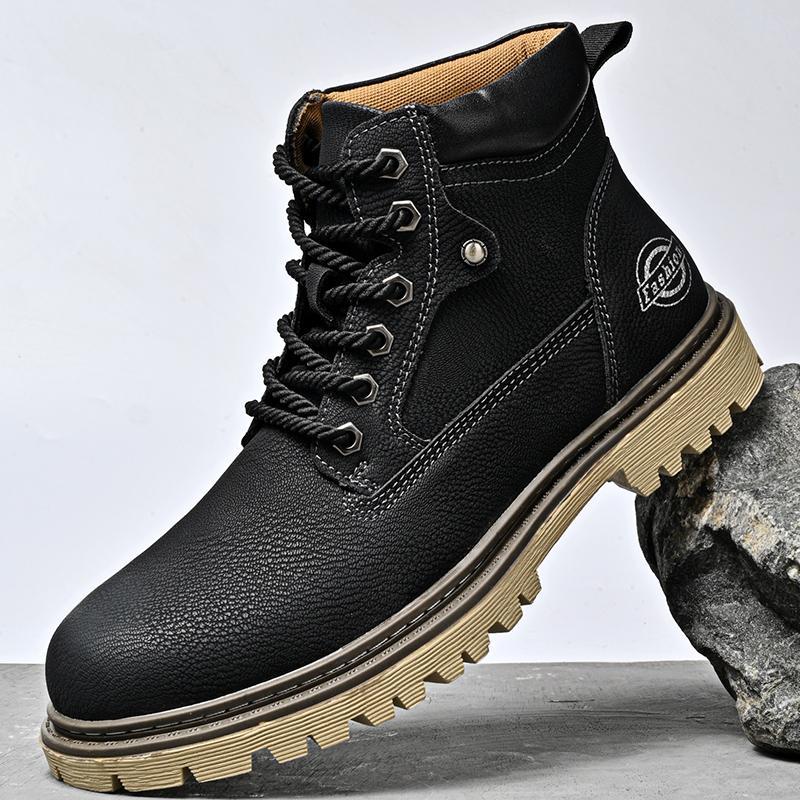 Leather Men's Shoes Mid-top Men's Casual Martin Boots