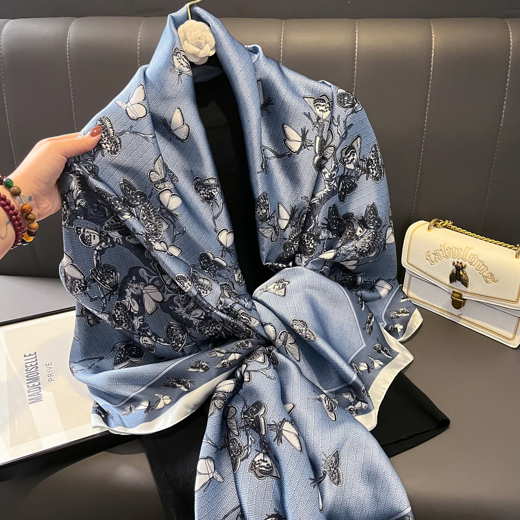 Silk Scarf Bright Butterfly  Long Shawl