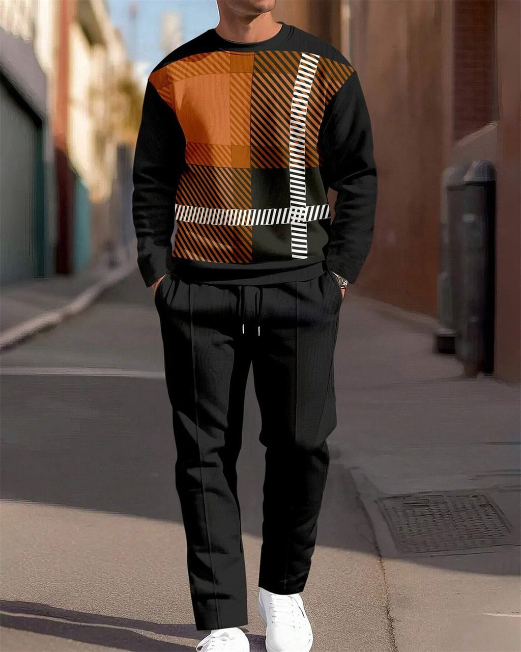 Casual Sporty Round Neck Sweatshirt And Pants Two-piece Set