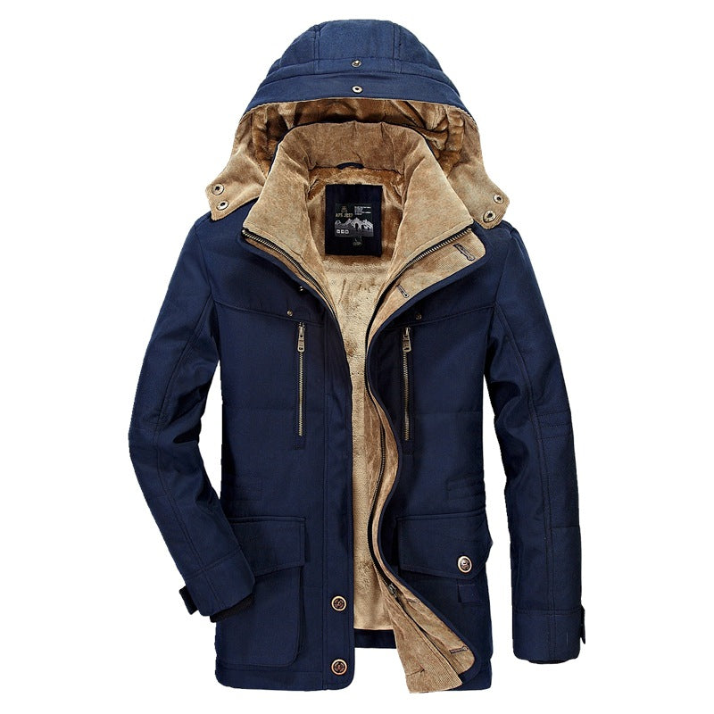 Men's Cotton-padded Coat Mid-length Fleece-lined Thickened