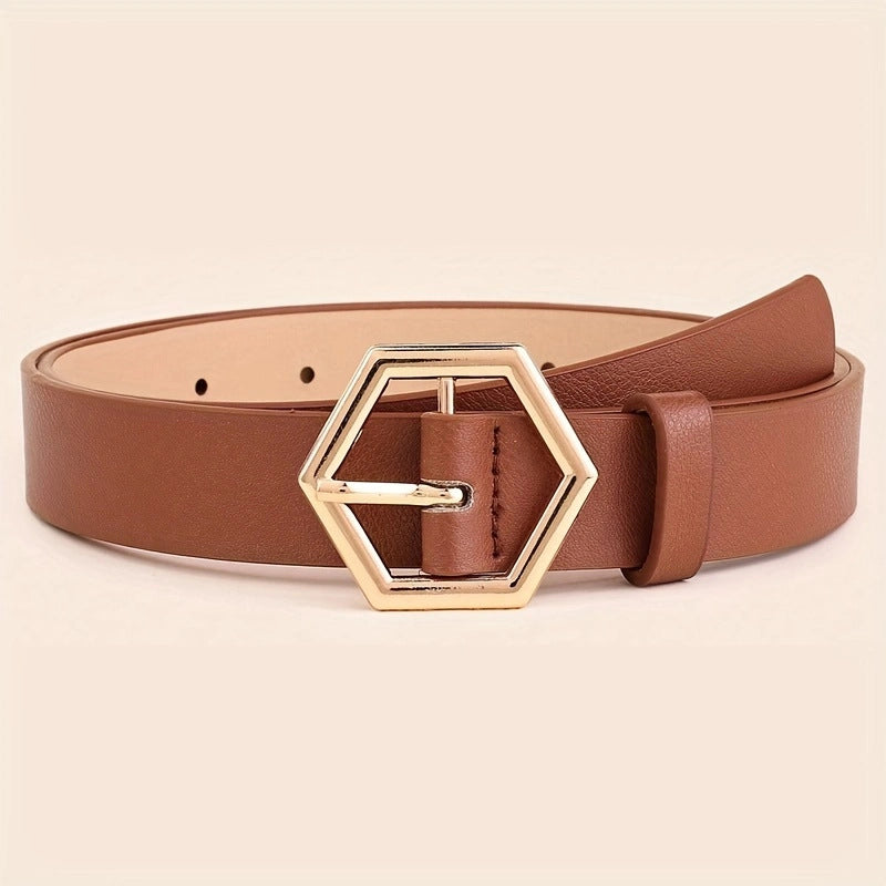 Hexangular Star Irregular Gold Buckle PU Belt