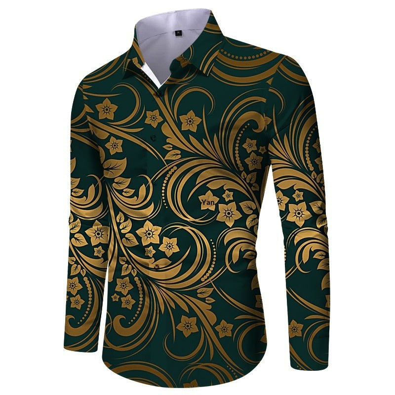Mens Fashionable Printed Casual Slim-Fit Shirt