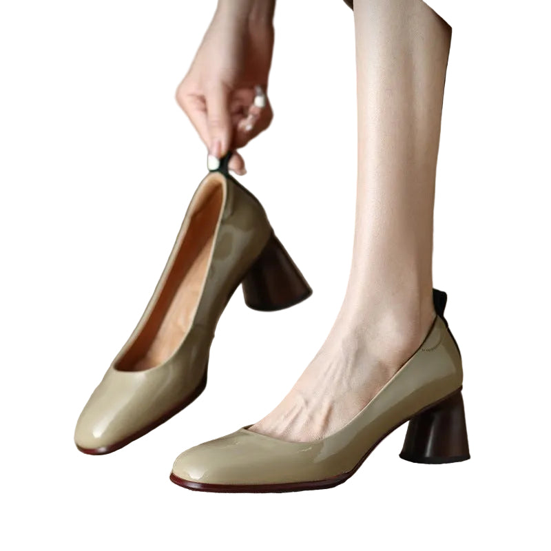 Round Head Pigskin Split Leather Heel Low-top Shoes