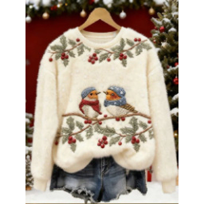 New Retro 3D Digital-Print Crew-Neck Womens Sweatshirt